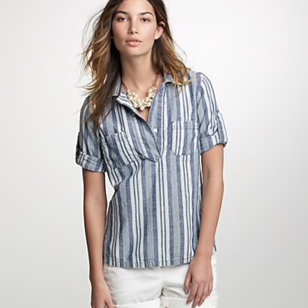 J Crew striped chambray popover cotton shirt